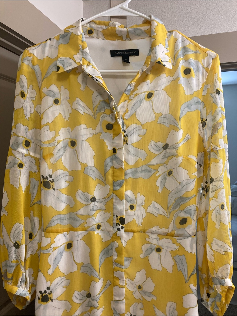 Banana Republic Yellow Floral Button Maxi Dress